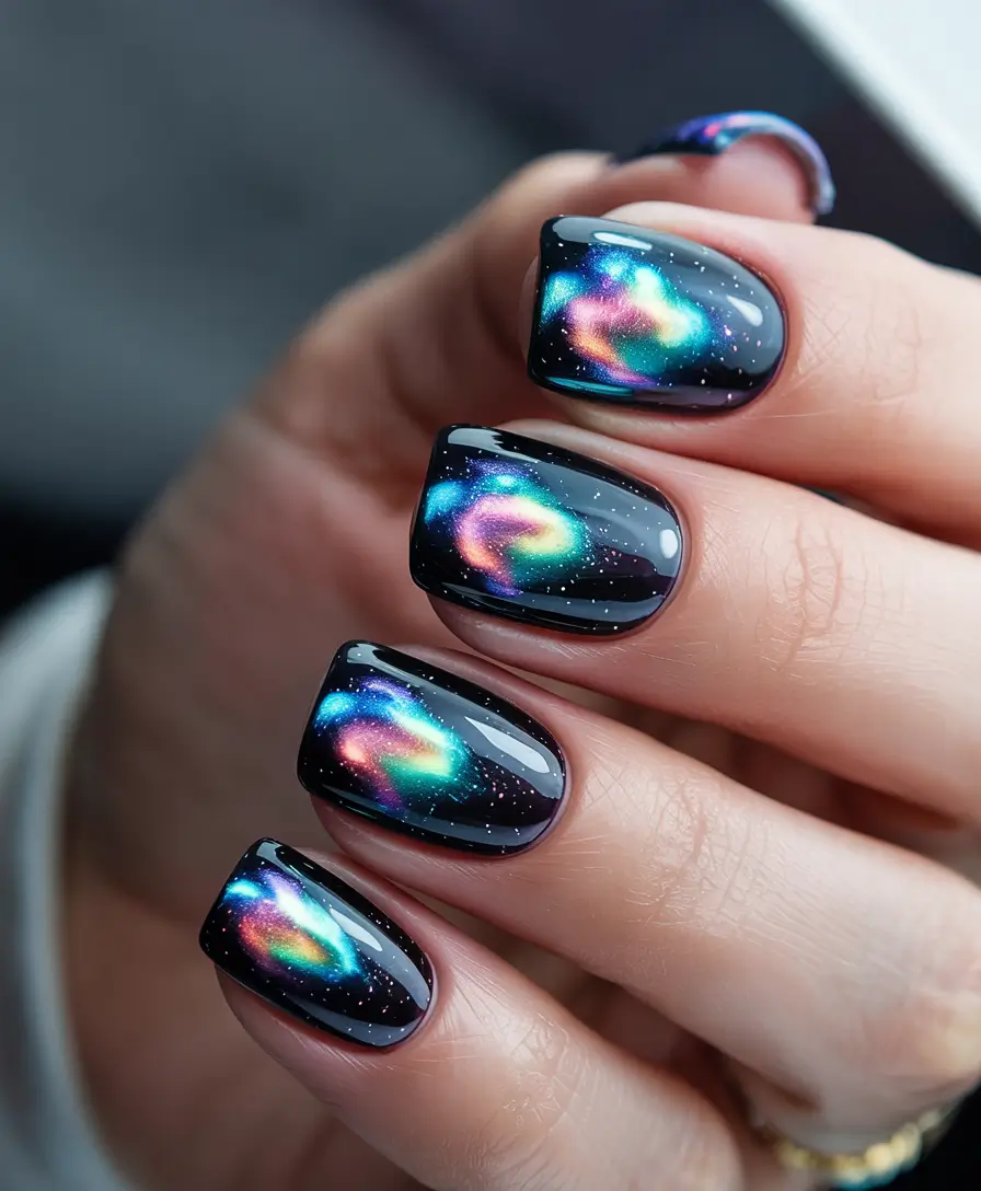 Modern Dark Nail Inspo Winter 2025–2026 Galaxy Aurora Nails