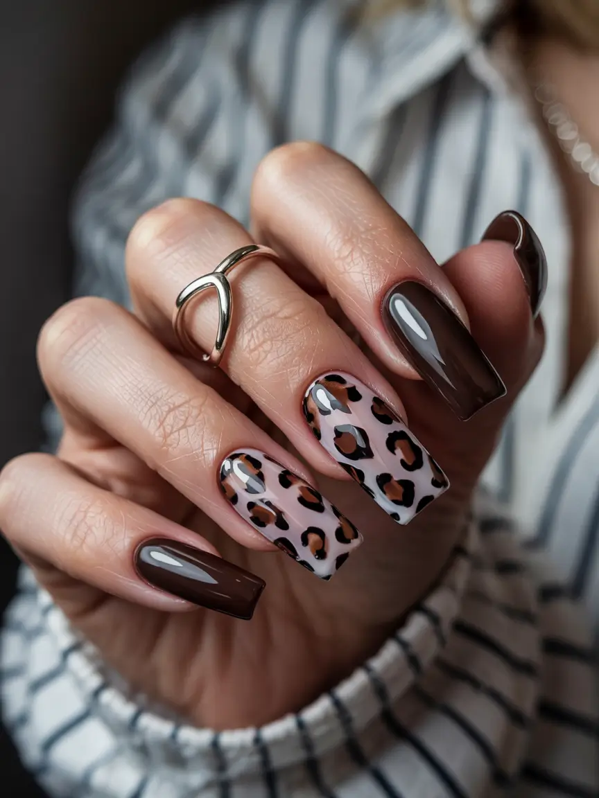 Modern Dark Nail Inspo Winter 2025–2026 Chocolate Leopard Luxe