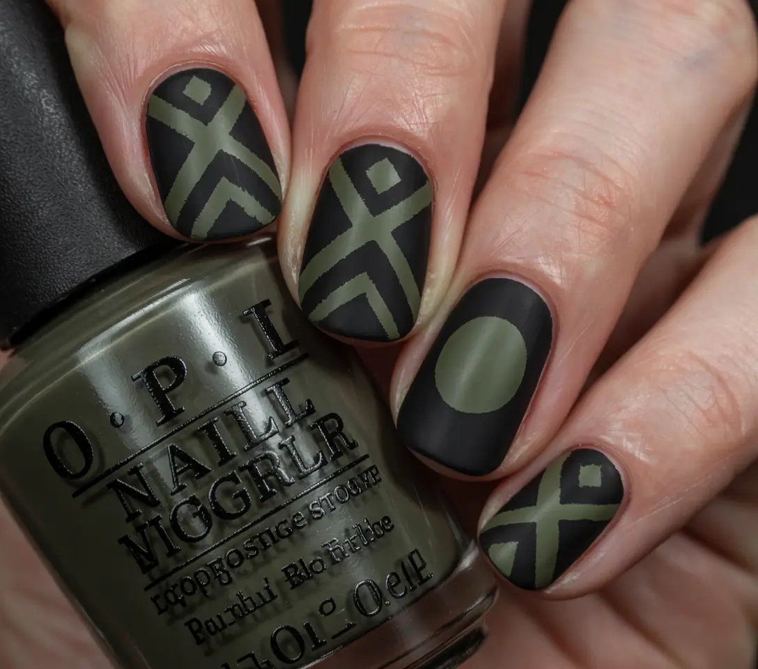 Modern Dark Nail Inspo Winter 2025–2026 Olive Noir Geometry