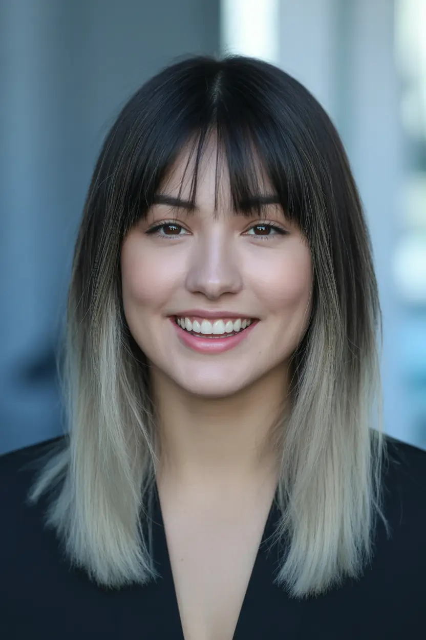 Modern Winter Haircuts Guide 2025–2026 Sleek Ombre with Bangs