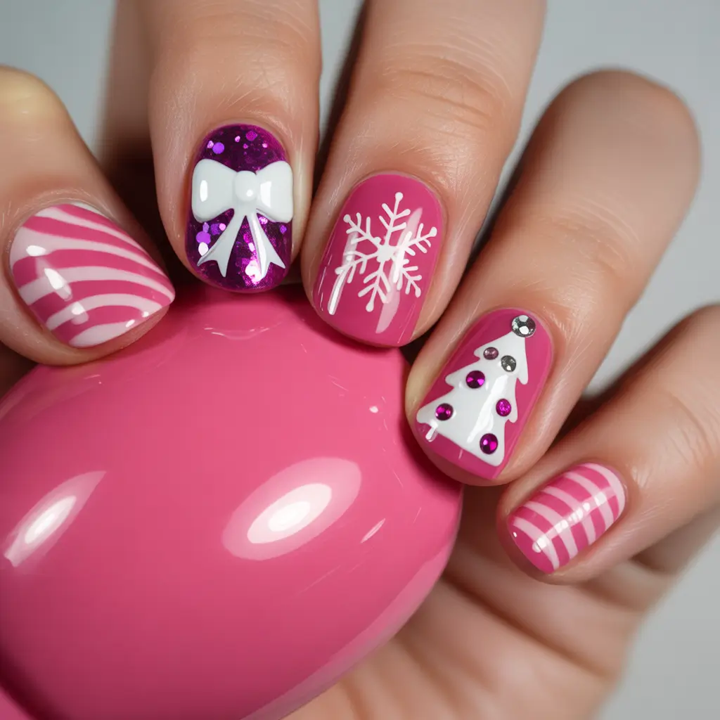 Pink Winter Nails 2025–2026 Whimsical Pink Festive Magic