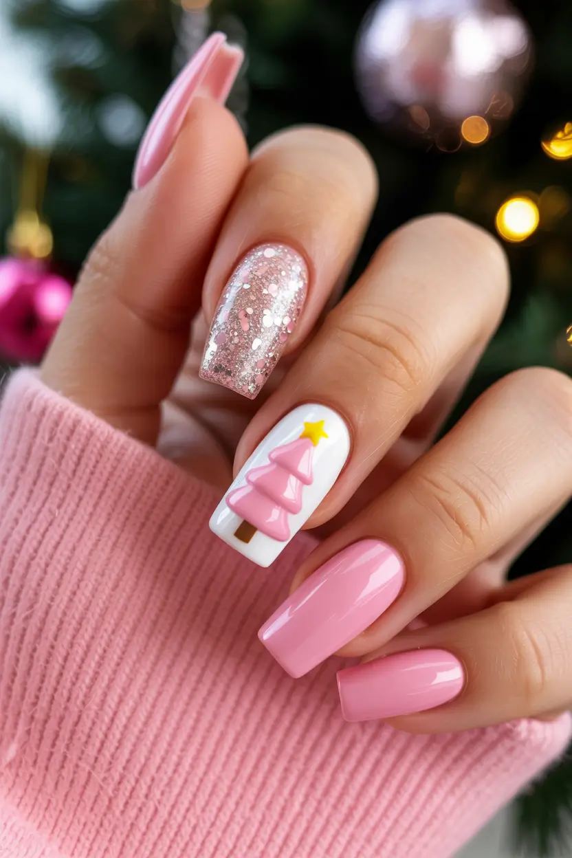 Pink Winter Nails 2025–2026 Pink Tree Delight