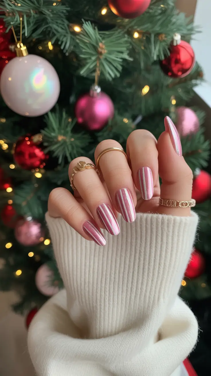 Pink Winter Nails 2025–2026 Shimmering Candy Stripes
