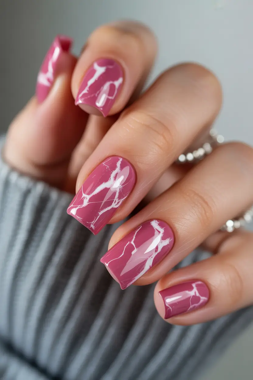 Pink Winter Nails 2025–2026 Marbled Mauve Dream