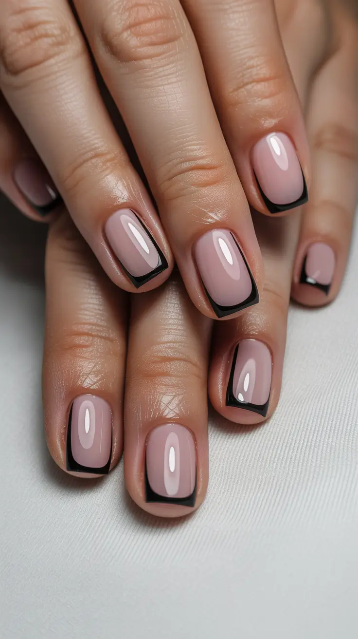 Pink Winter Nails 2025–2026 Black Frame French