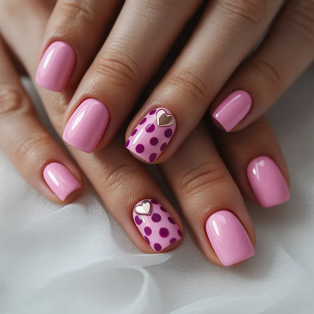Pink Winter Nails 2025–2026 Heart Polka Cutie