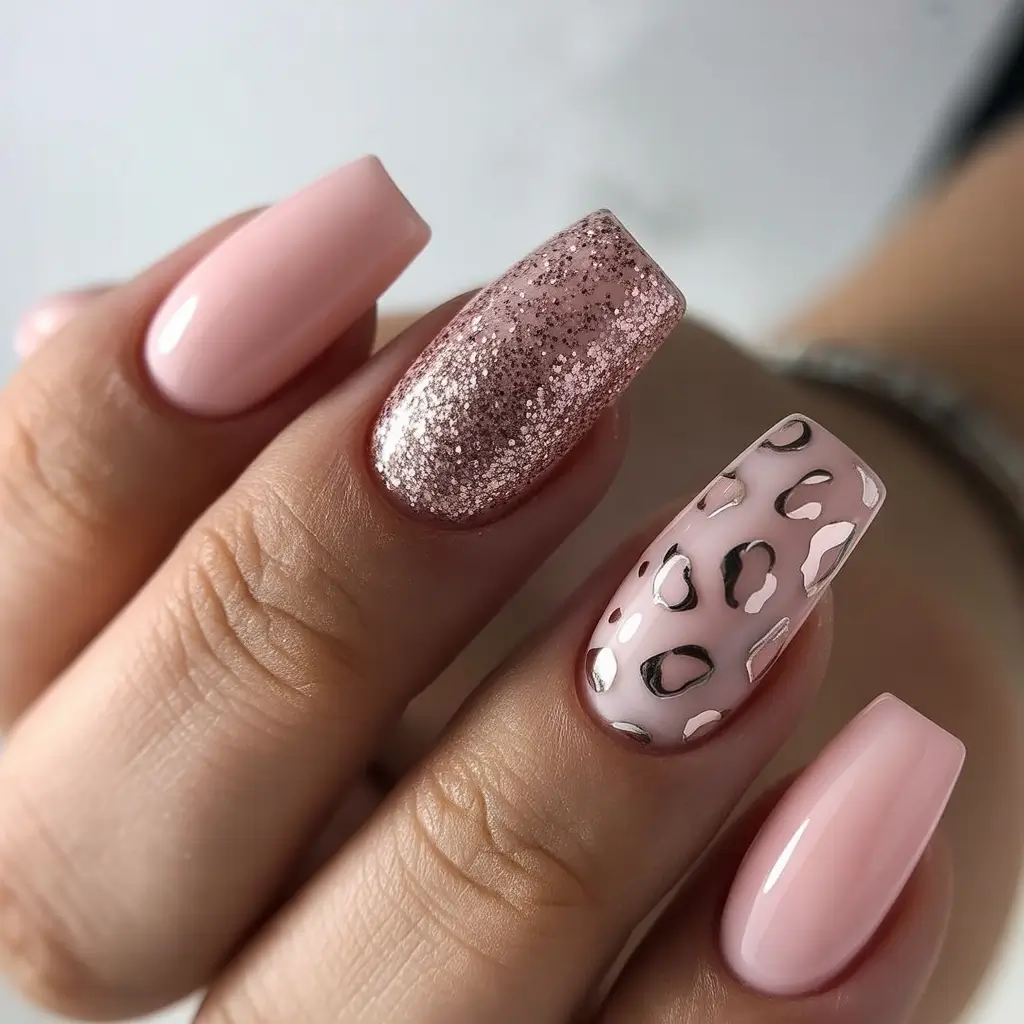 Pink Winter Nails 2025–2026 Glam Leopard Spark