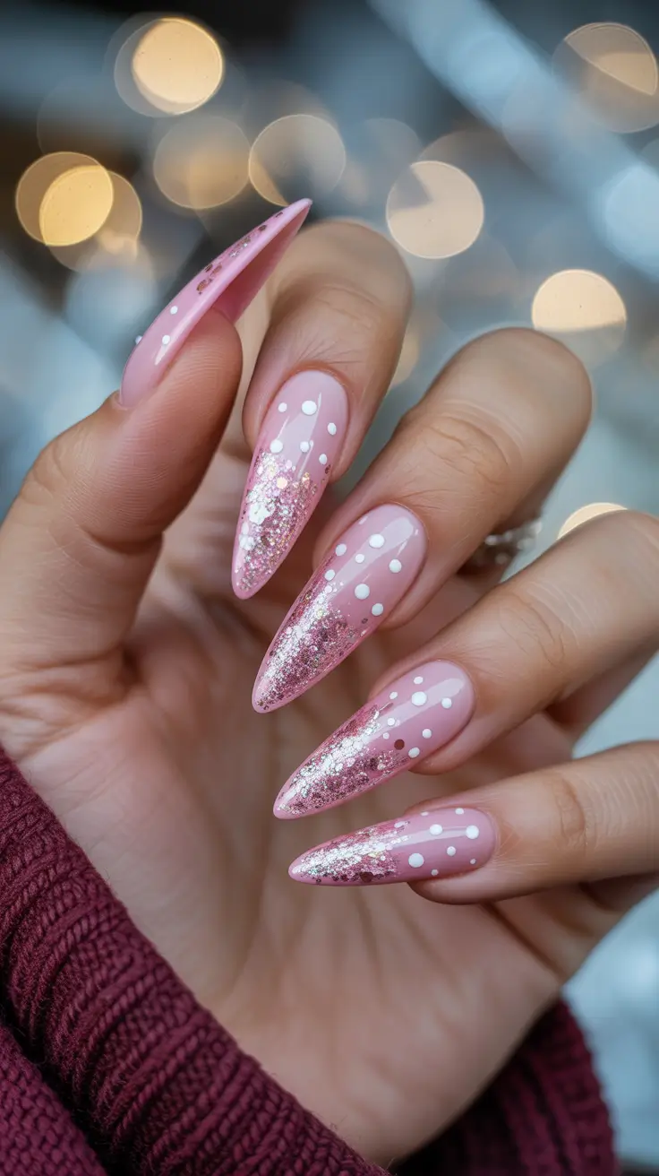 Pink Winter Nails 2025–2026 Frosted Pink Snowfall