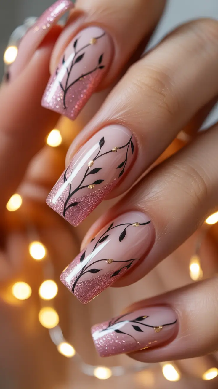 Pink Winter Nails 2025–2026 Floral Frost Sparkle