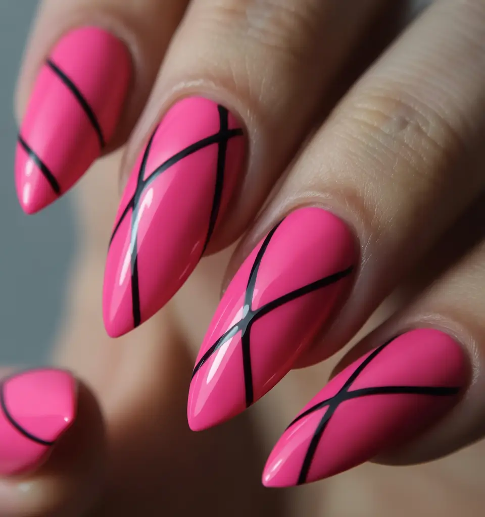 Pink Winter Nails 2025–2026 Hot Pink Geometric Glam