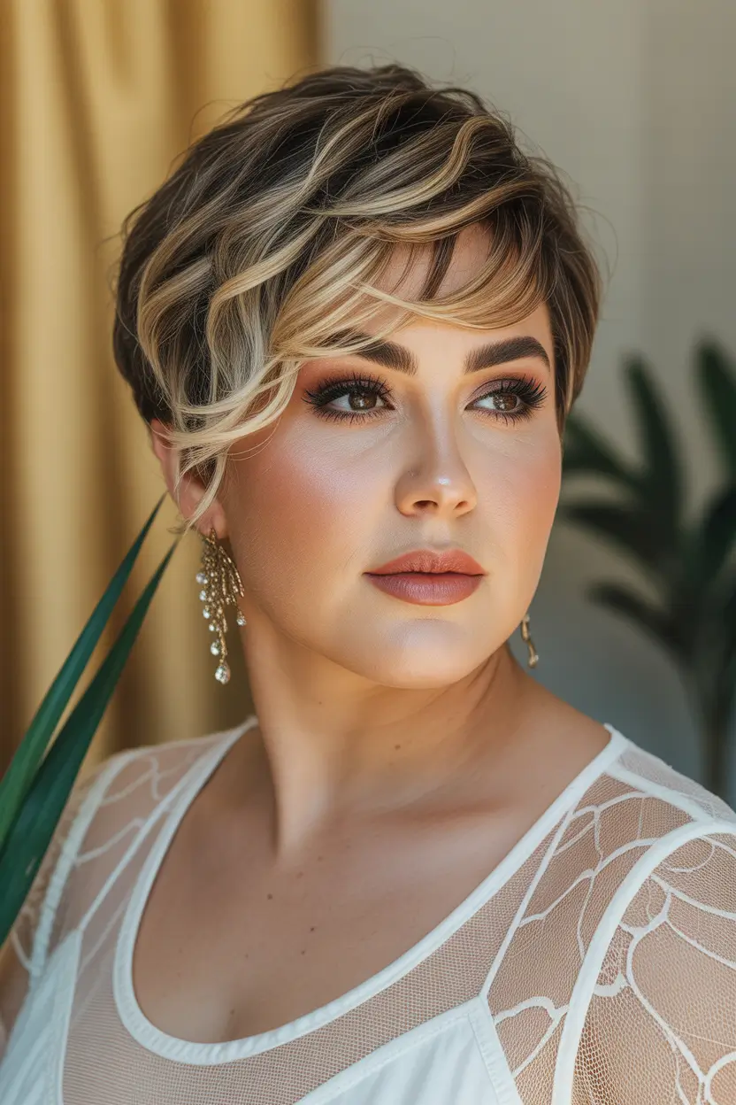 Plus Size Haircuts Winter 2025–2026 Modern Short Pixie with Blonde Highlights