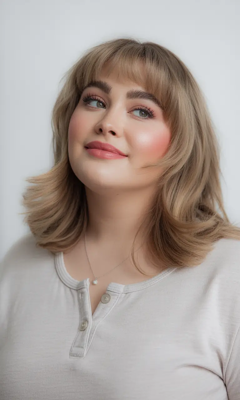 Plus Size Haircuts Winter 2025–2026 Feathered Medium Cut with Baby Bangs