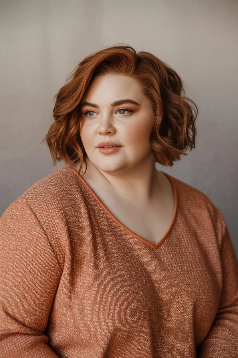 Plus Size Haircuts Winter 2025–2026 Deep Auburn Wavy Lob