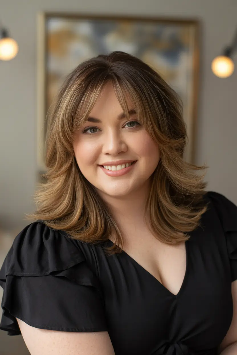 Plus Size Haircuts Winter 2025–2026 Layered Curtain Bangs with Soft Waves