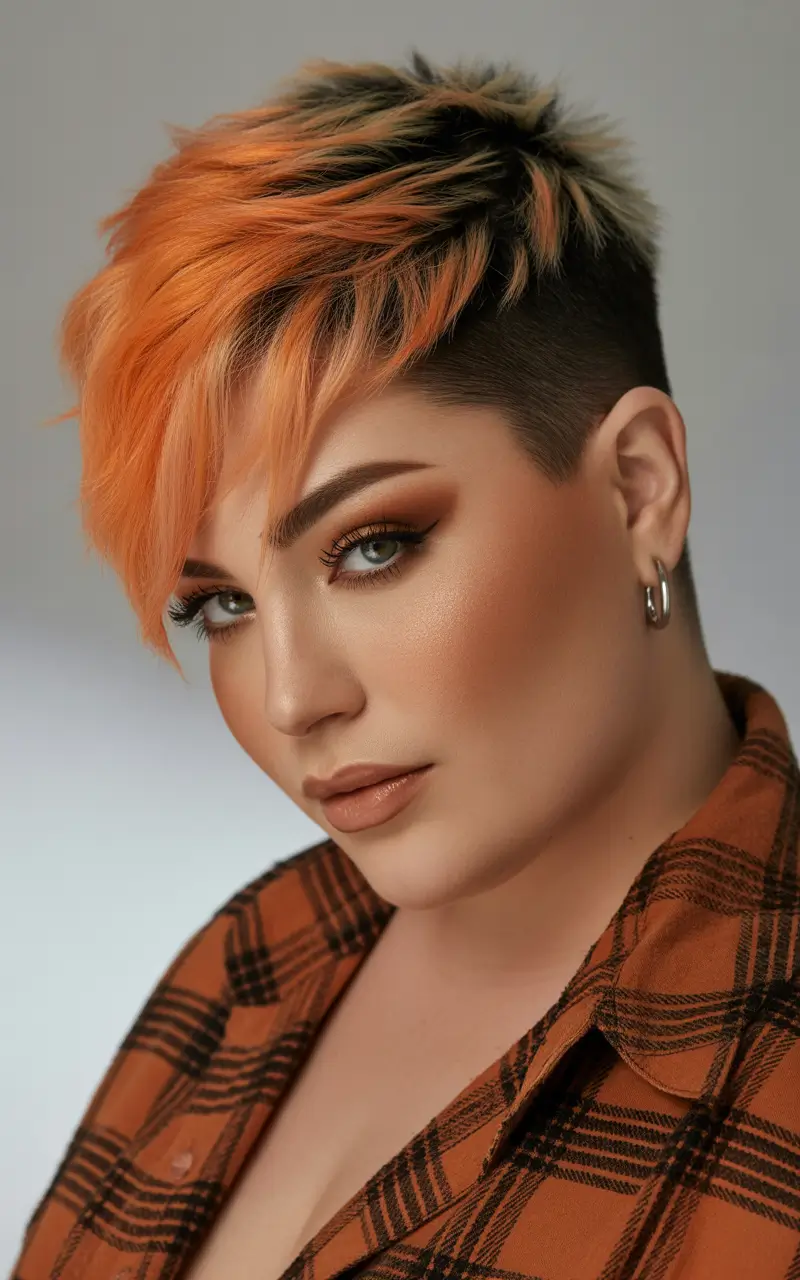 Plus Size Haircuts Winter 2025–2026 Fiery Orange Pixie