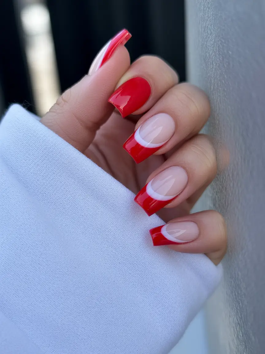 Red Winter Nails 2025–2026 Glossy Red French Perfection