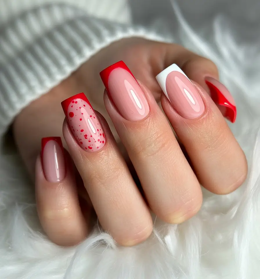 Red Winter Nails 2025–2026 Festive French Remix