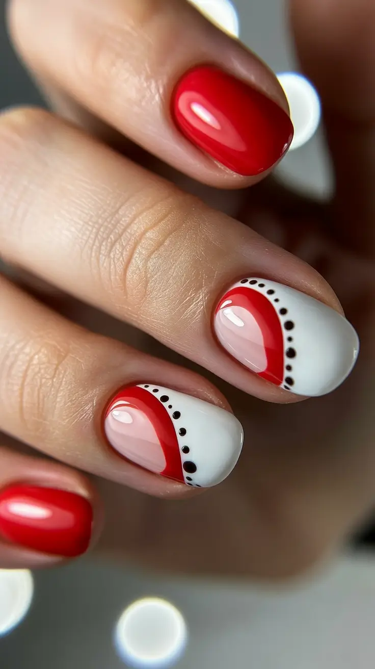 Red Winter Nails 2025–2026 Polka Dot Retro Twist