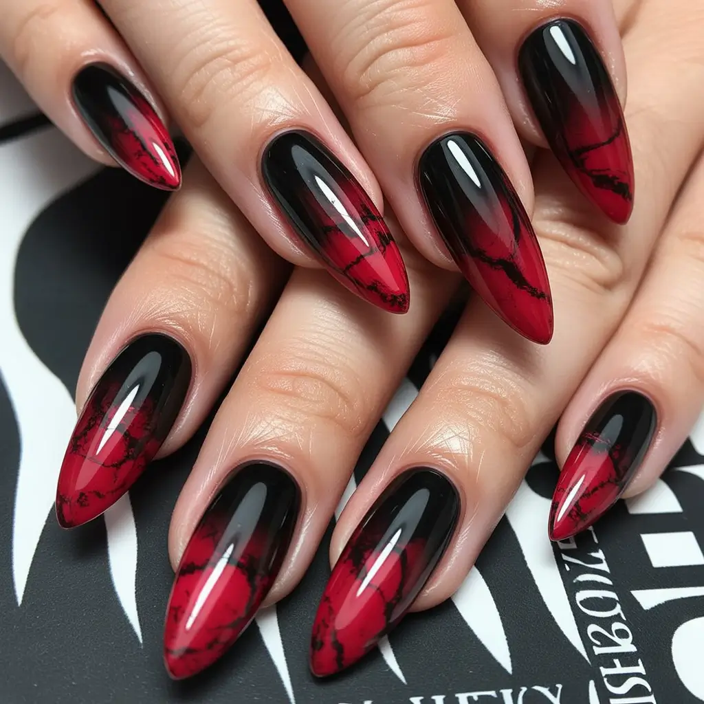 Red Winter Nails 2025–2026 Black and Red Ombre Fade