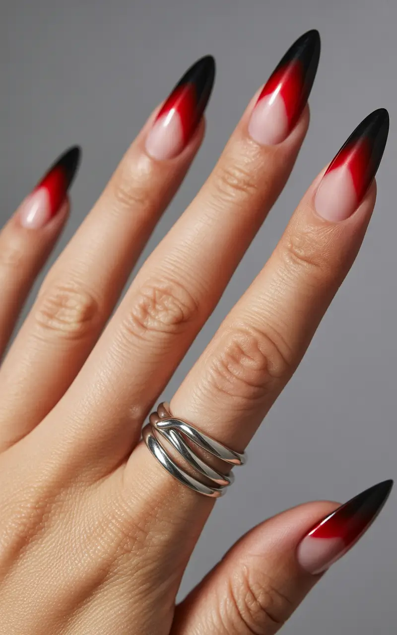 Red Winter Nails 2025–2026 Red to Black Ombre Drama
