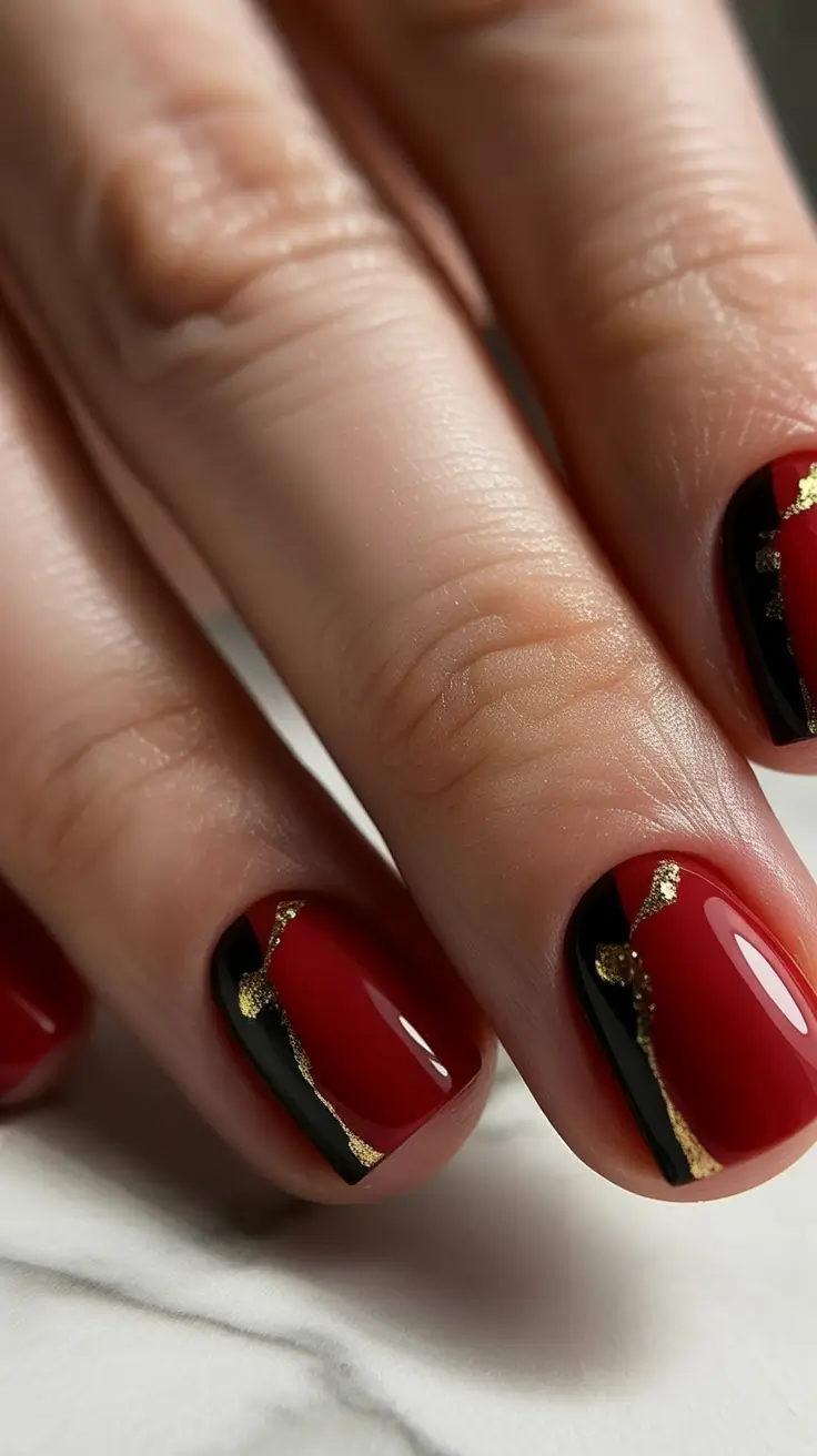 Short Gel Nails Winter Color and Design 2025 2026 Red Black Gold