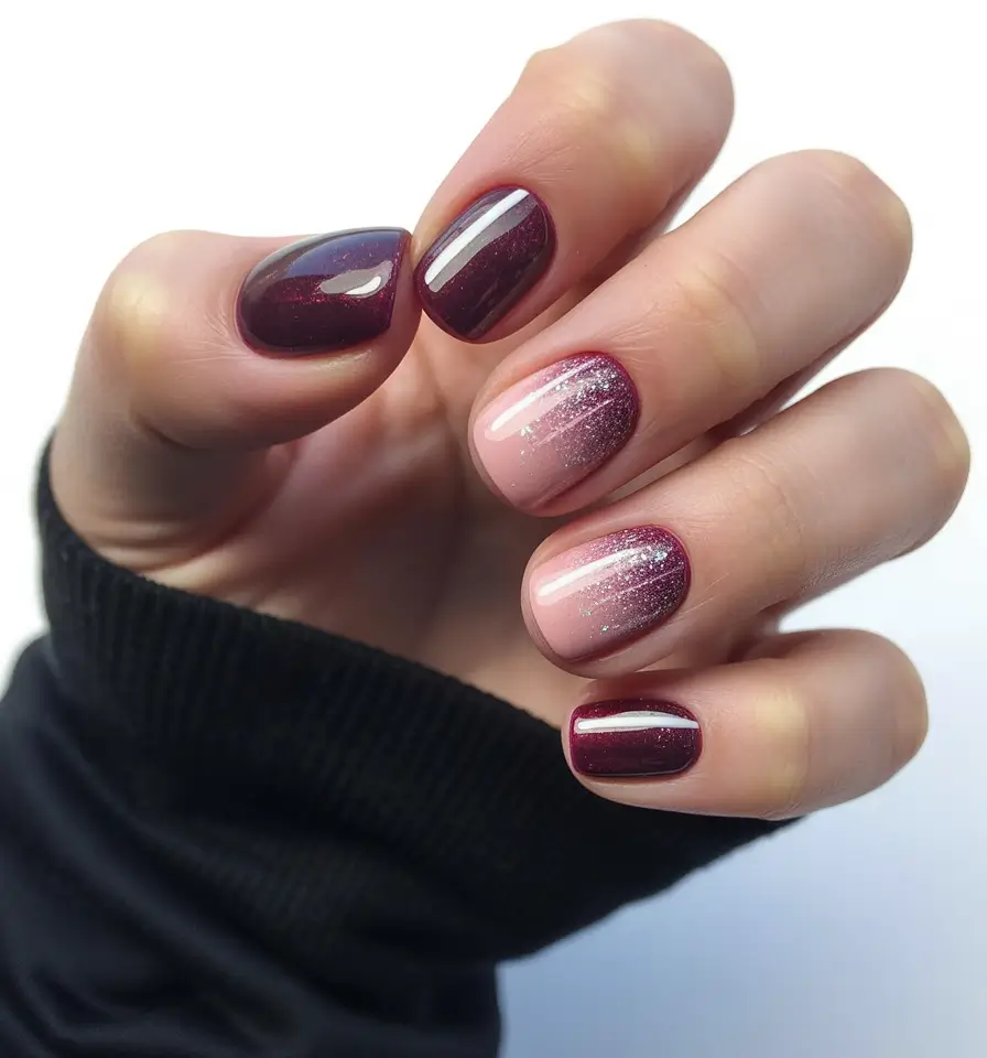 Short Gel Nails Winter Color and Design 2025 2026 Wine Blush Gradient