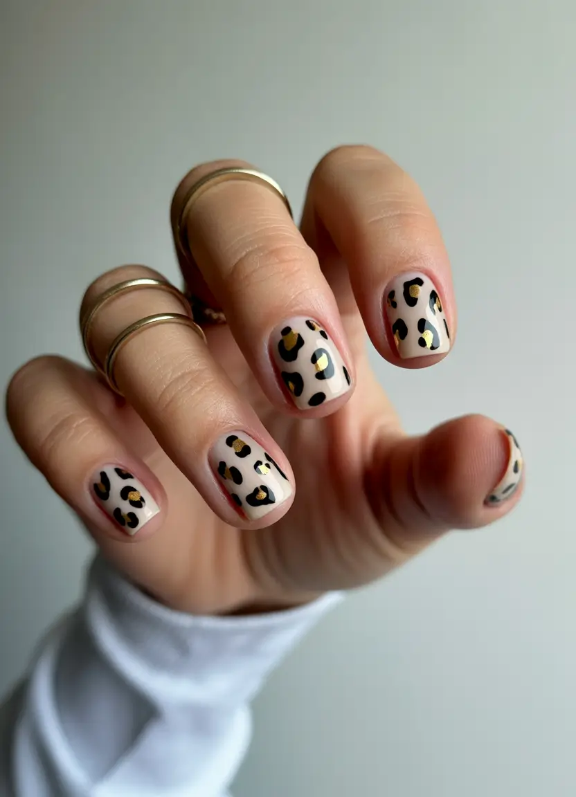 Short Gel Nails Winter Color and Design 2025 2026 Winter Leopard