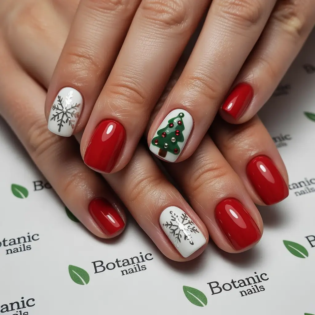 Short Gel Nails Winter Color and Design 2025 2026 Red White Christmas