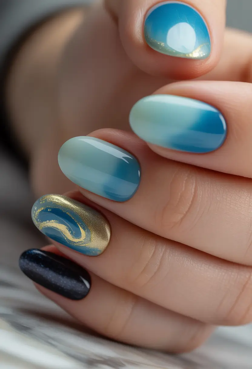 simple winter nails ideas 2025 2026 Frosted Blue Gradient Magic