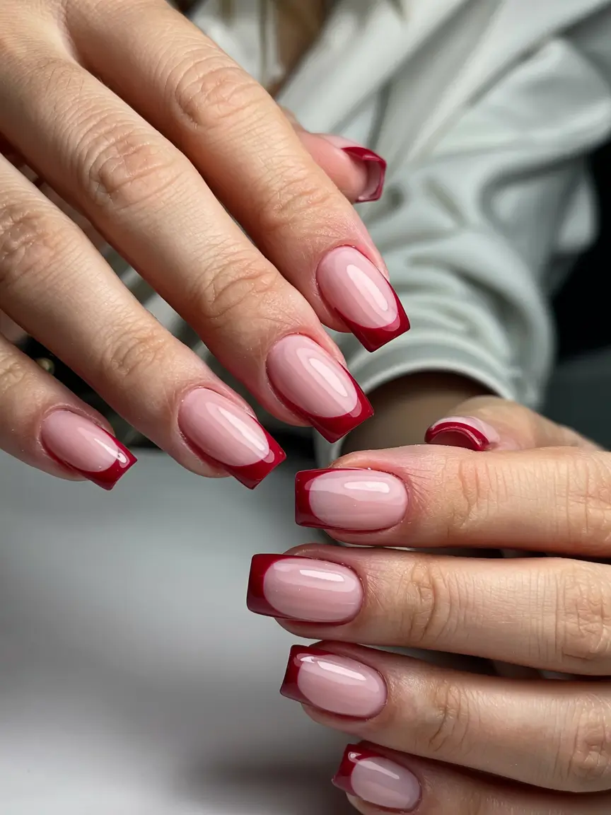 simple winter nails ideas 2025 2026 Cherry-Tipped French