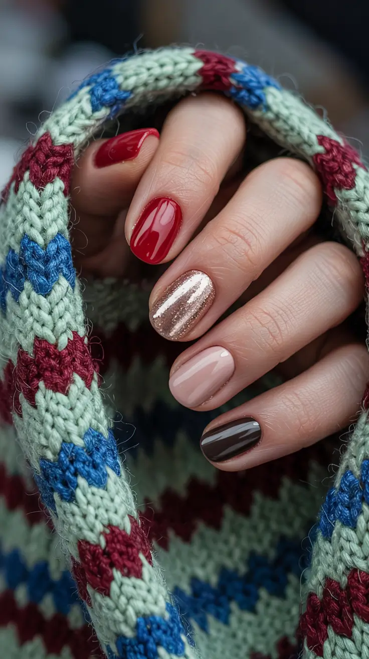 simple winter nails ideas 2025 2026 Knitted Neutrals Mix