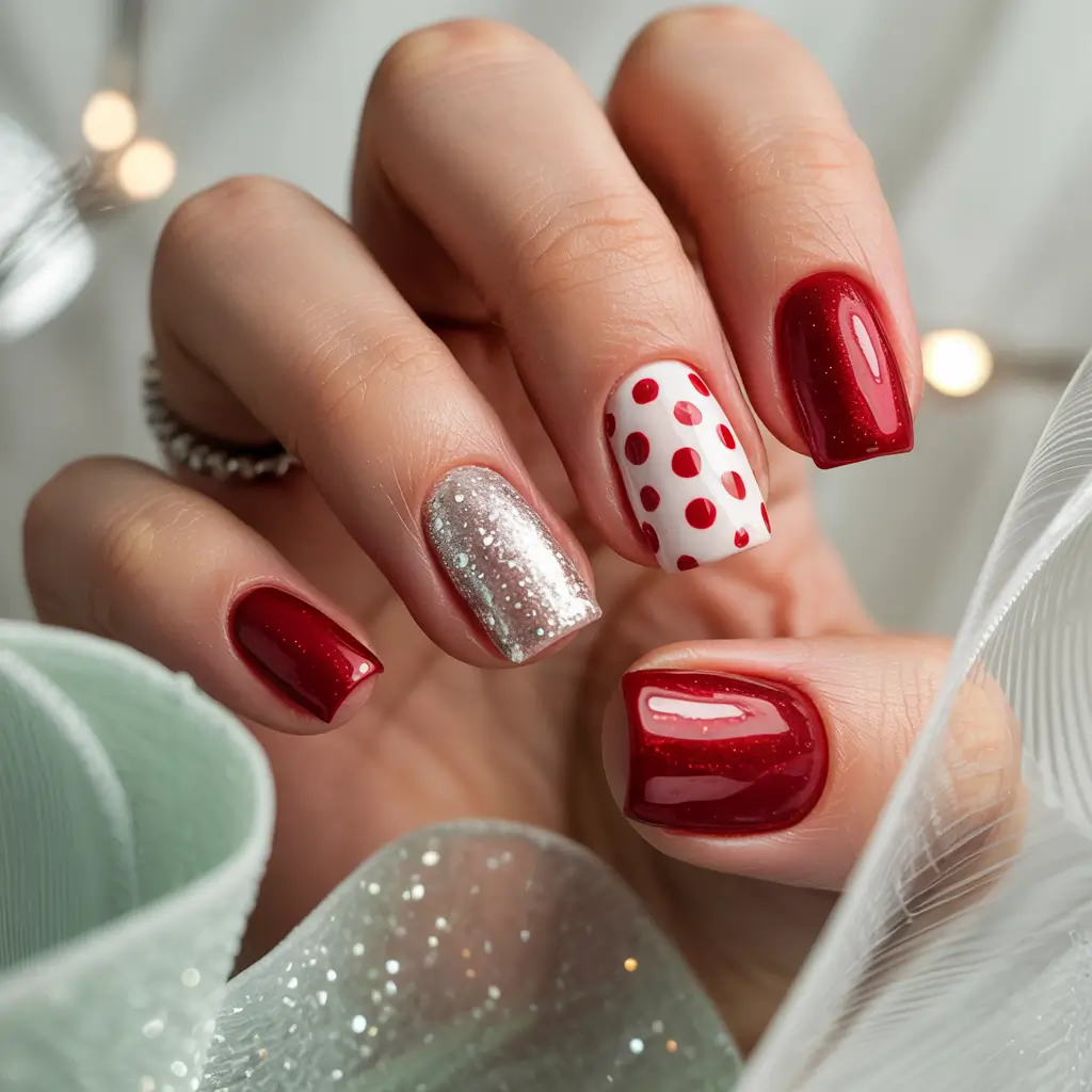 simple winter nails ideas 2025 2026 Festive Candy Pop