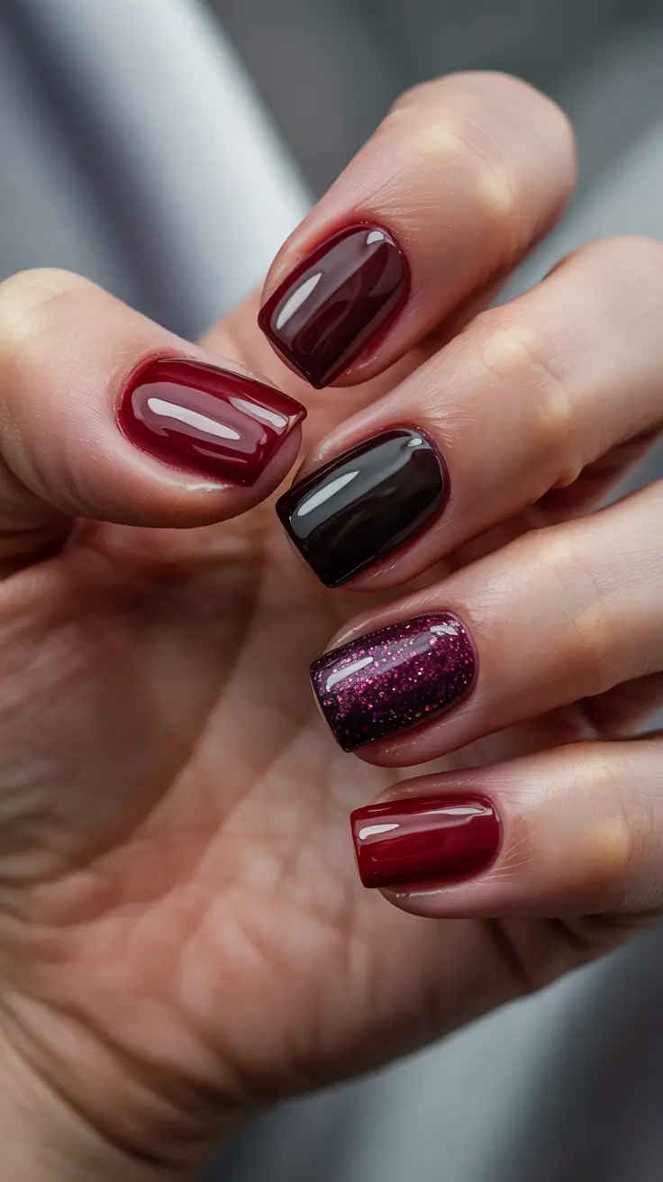 simple winter nails ideas 2025 2026 Ruby Noir Layers