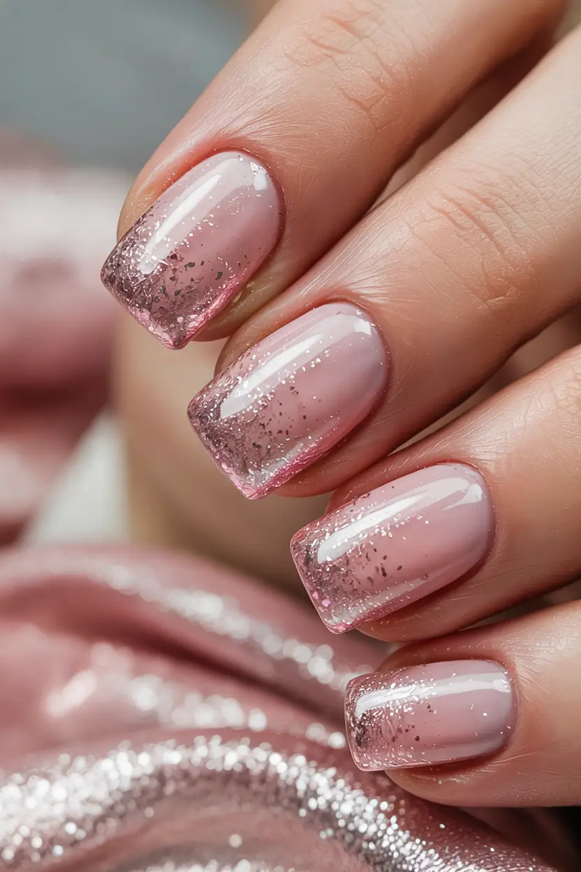 simple winter nails ideas 2025 2026 Rose Quartz Sparkle Fade