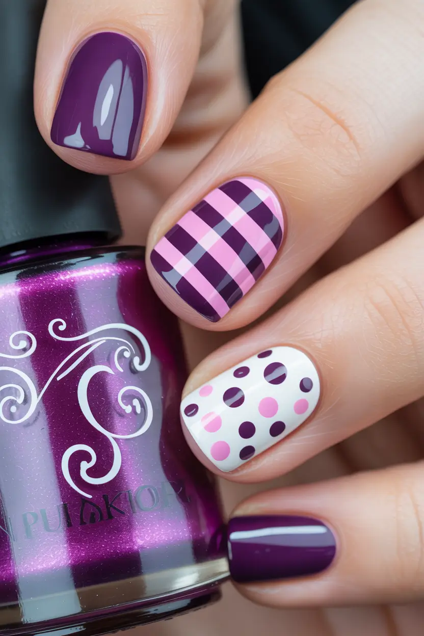 simple winter nails ideas 2025 2026 Violet Plaid Play