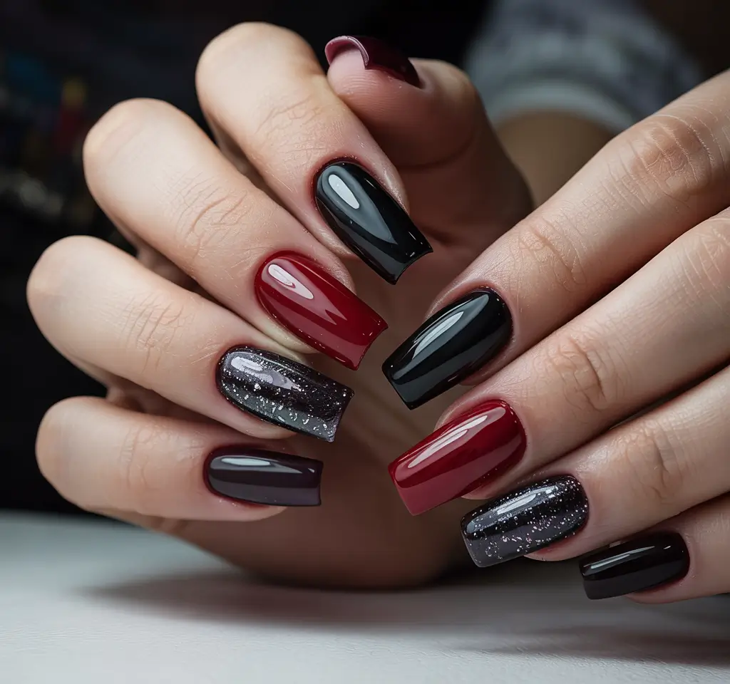 simple winter nails ideas 2025 2026 Midnight Wine and Sparkle