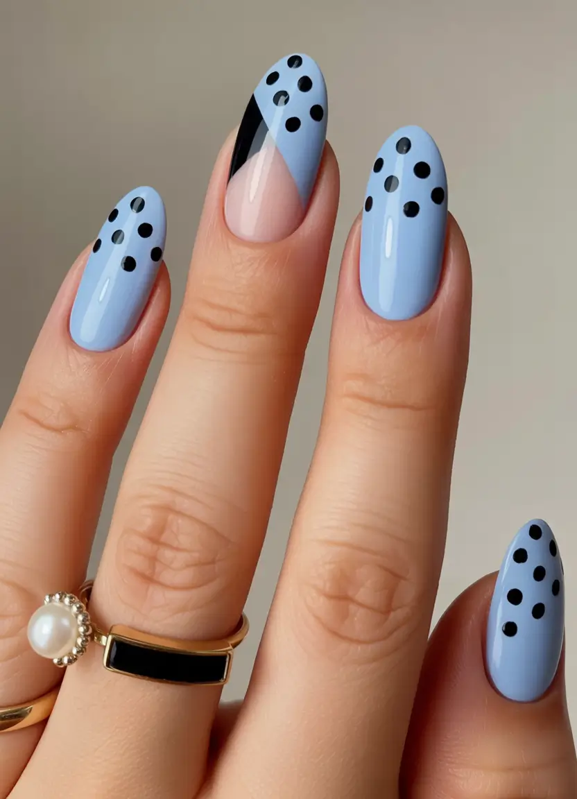 simple winter nails ideas 2025 2026 Baby Blue Polka Dots