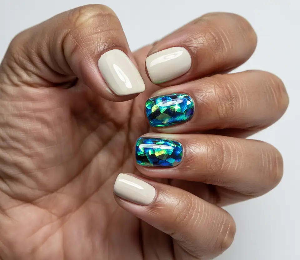 Stylish Short Nails Winter 2025–2026 Iridescent Sea Glass