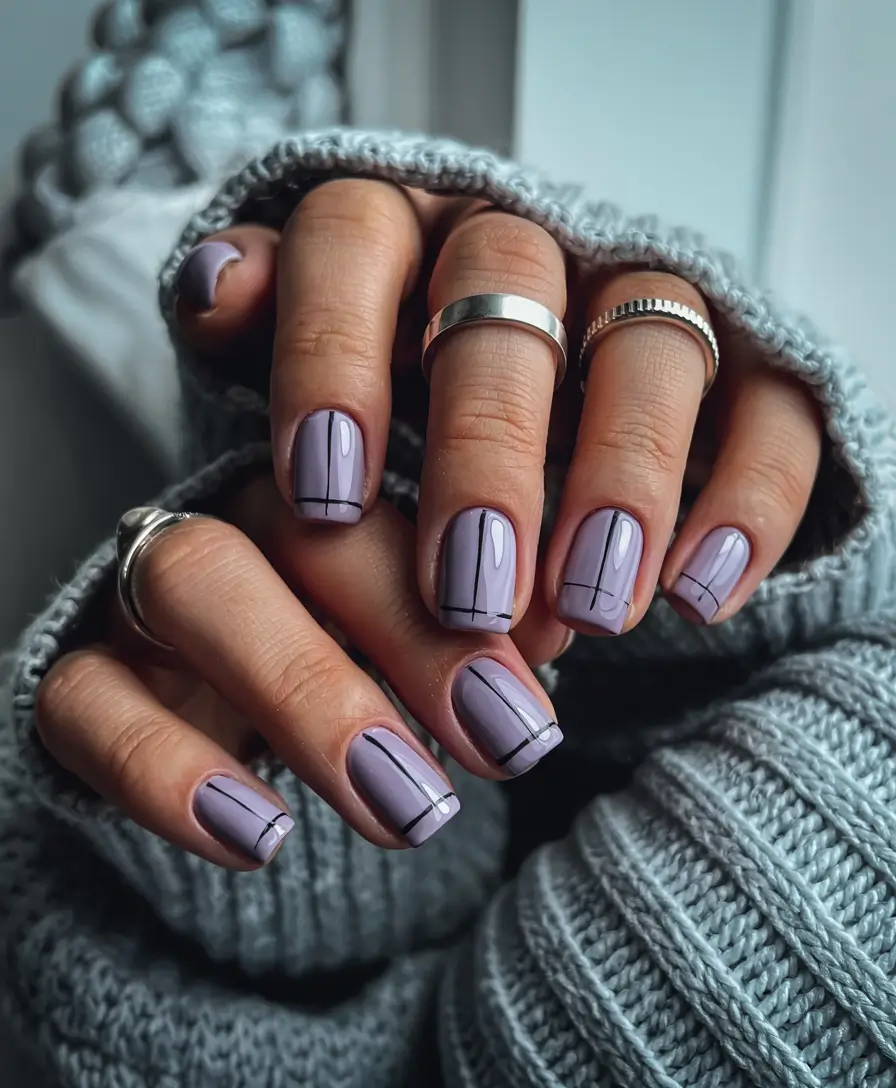 Stylish Short Nails Winter 2025–2026 Lavender Lines