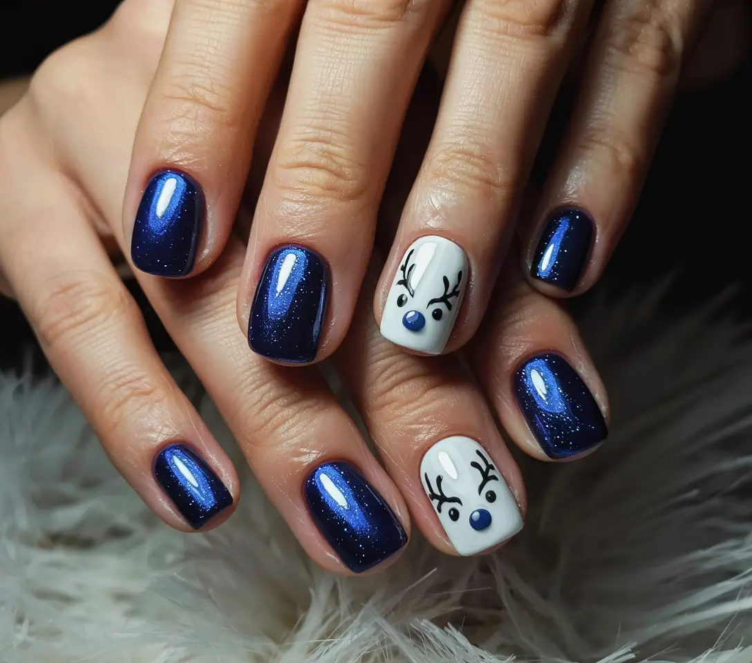 Stylish Short Nails Winter 2025–2026 Midnight Reindeer