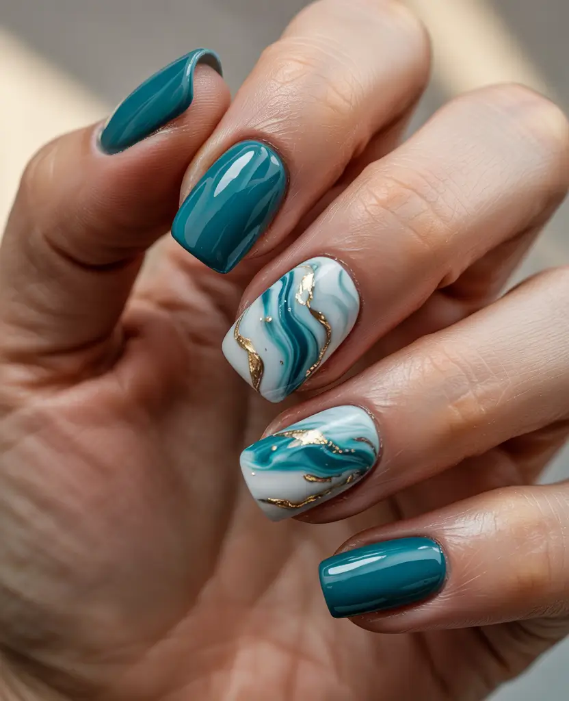 Stylish Short Nails Winter 2025–2026 Emerald Marble Flow