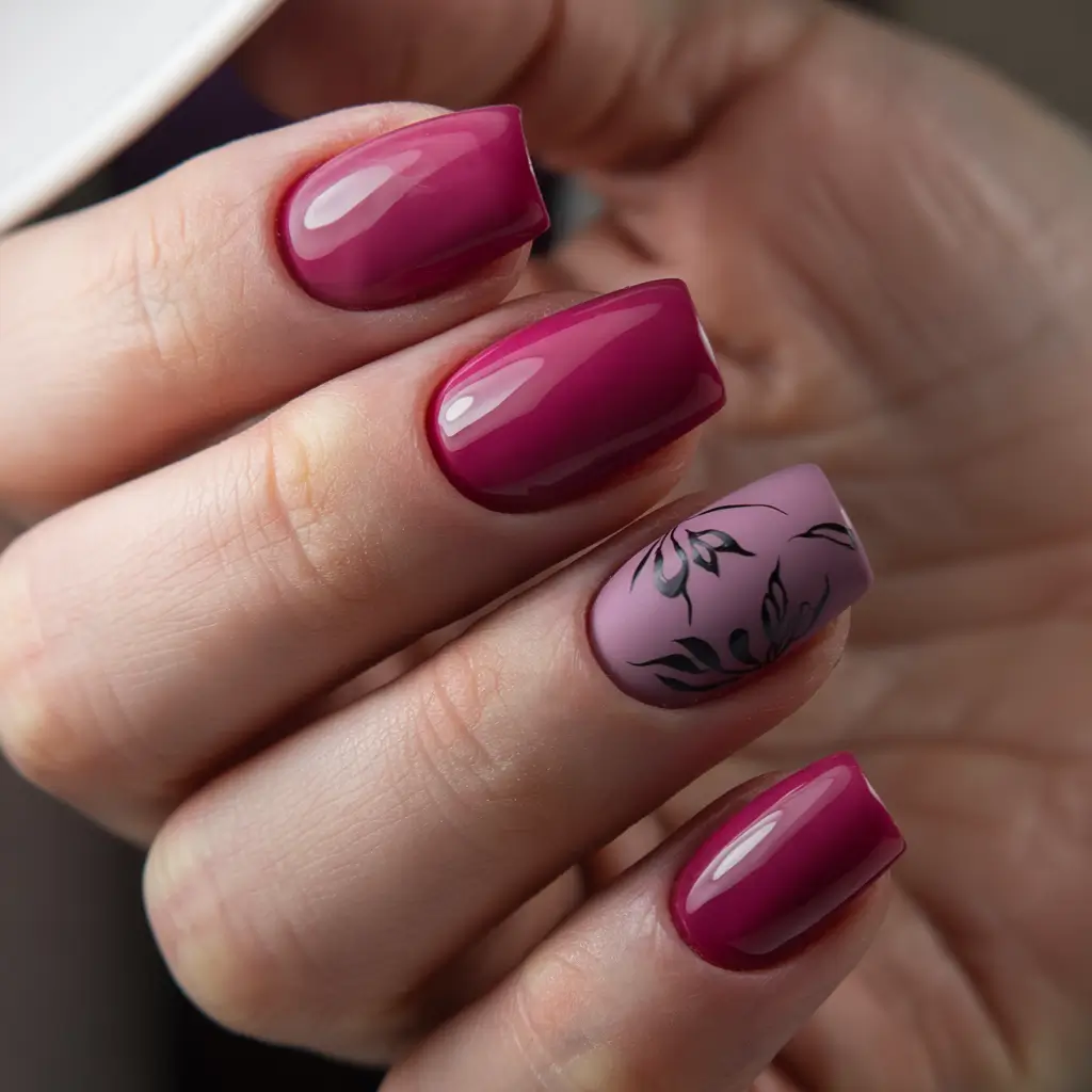 Stylish Short Nails Winter 2025–2026 Berry Bloom