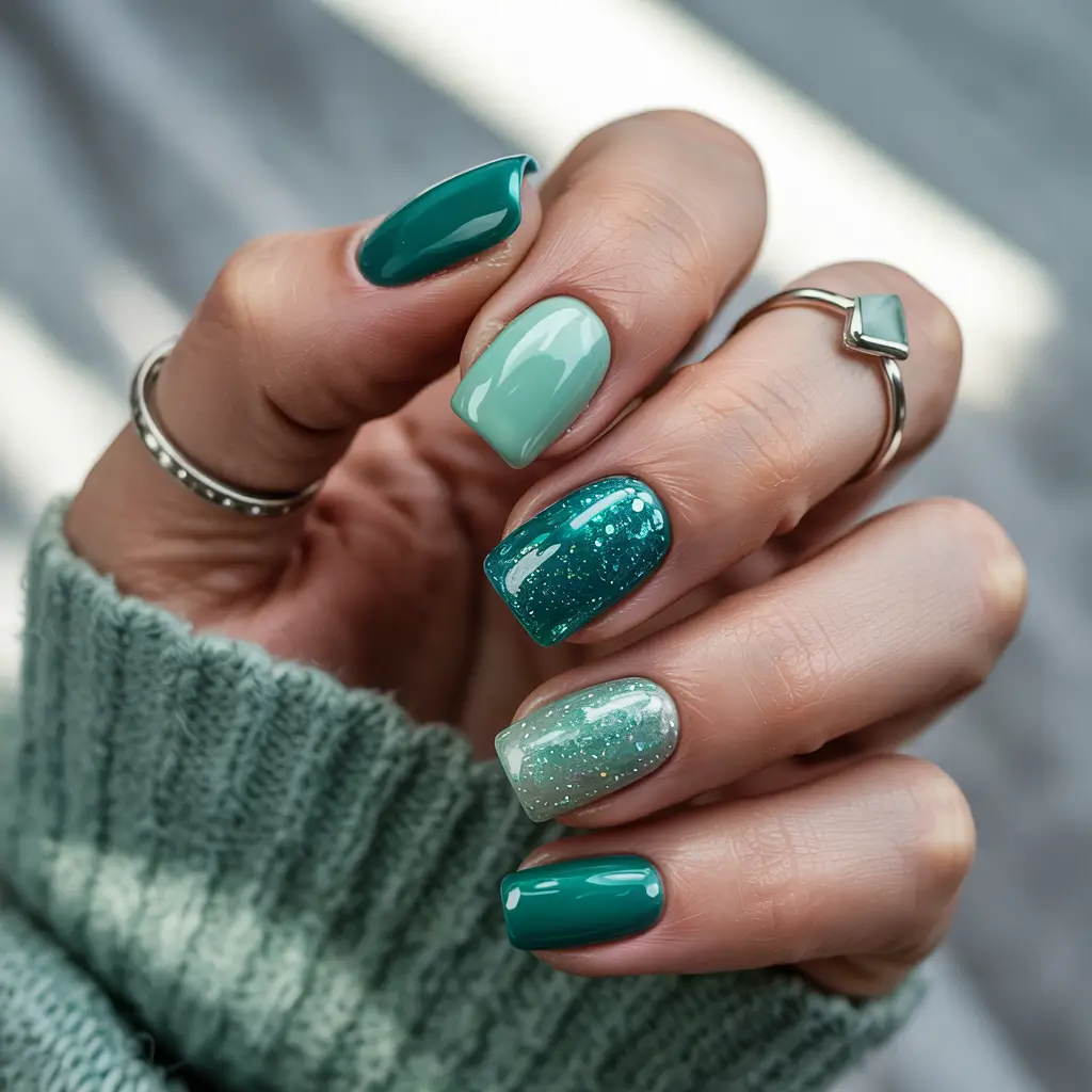Stylish Short Nails Winter 2025–2026 Minty Frost Gradient