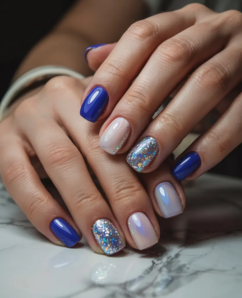 Stylish Short Nails Winter 2025–2026 Blue Ice Shimmer
