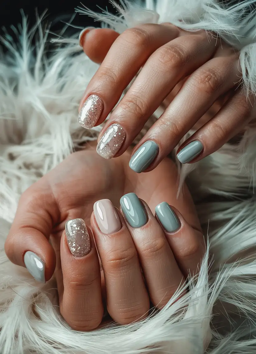Stylish Short Nails Winter 2025–2026 Frosted Neutral Sparkle