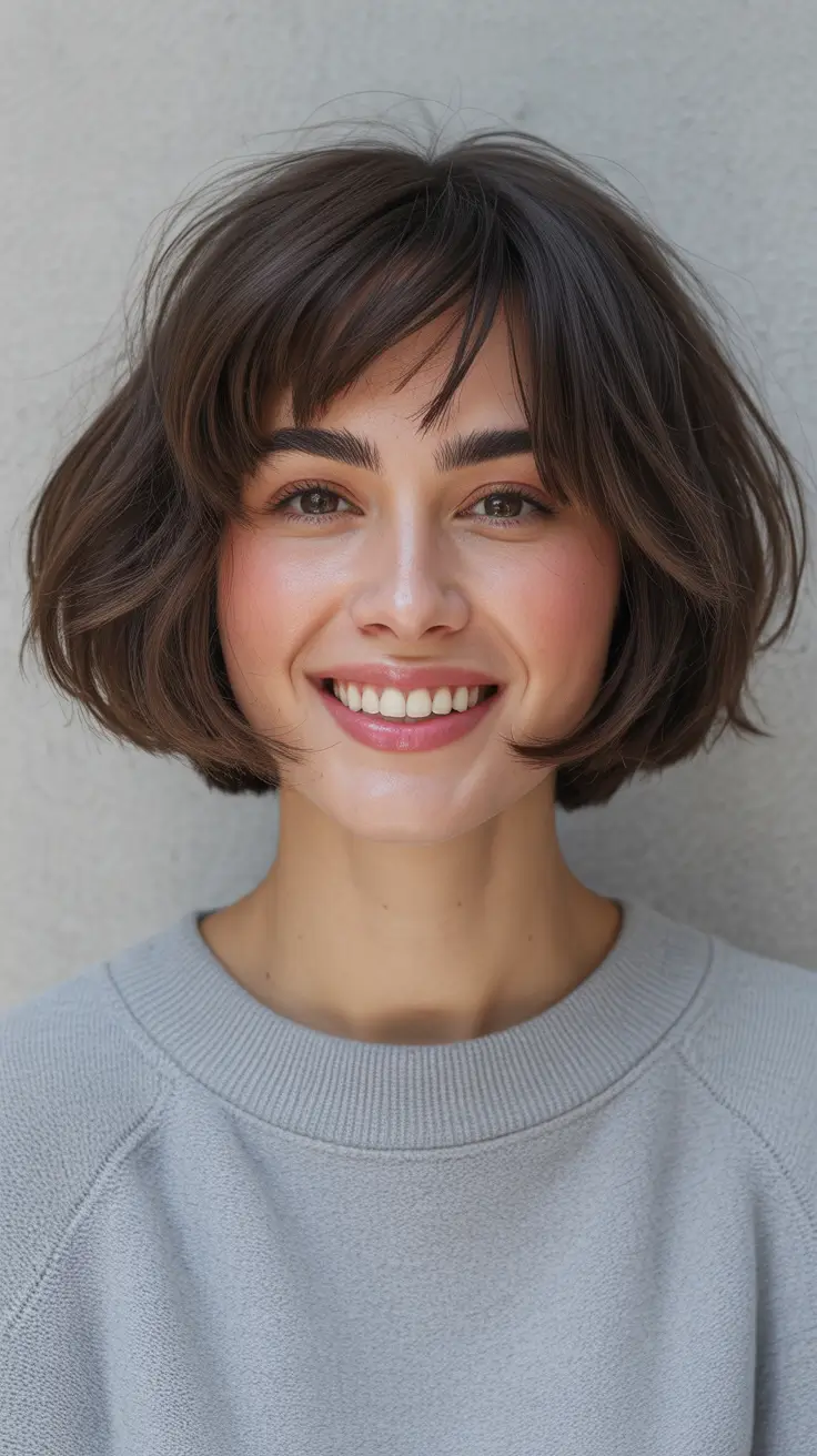 Stylish Short Winter Haircut Ideas 2025–2026 Rounded Bob with Soft Bangs