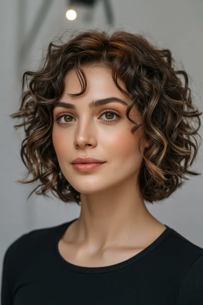 Stylish Short Winter Haircut Ideas 2025–2026 Curly Shag Bob with Golden Lights