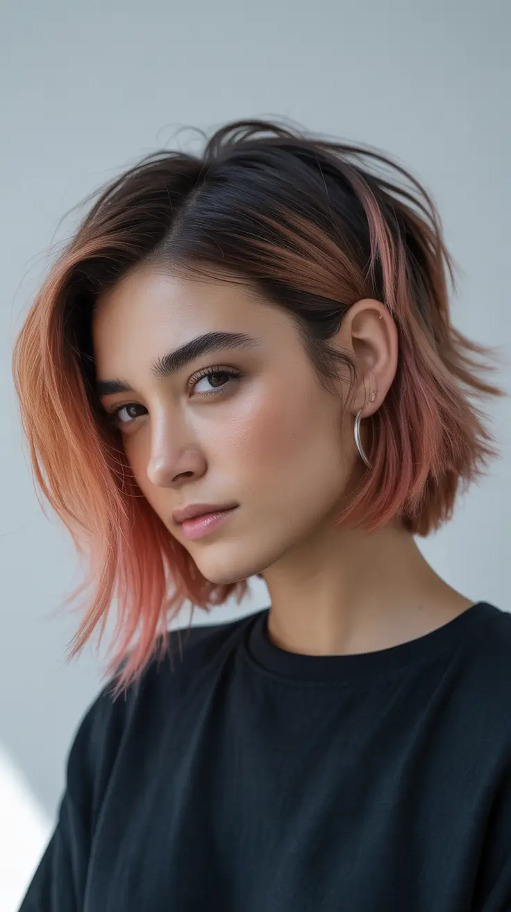 Stylish Short Winter Haircut Ideas 2025–2026 Soft Rose Ombre Bob
