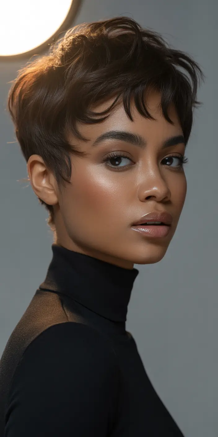 Stylish Short Winter Haircut Ideas 2025–2026 Micro Pixie with Baby Bangs
