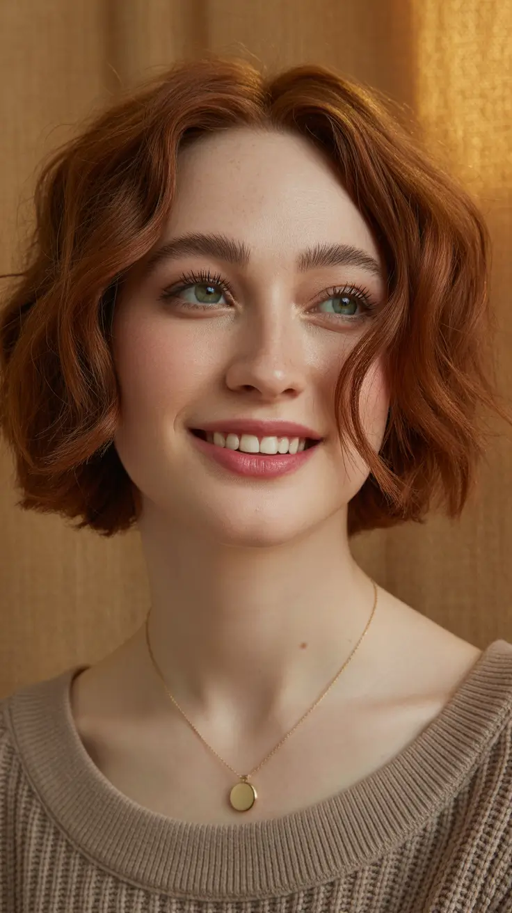 Stylish Short Winter Haircut Ideas 2025–2026 Rusty Copper Wavy Bob